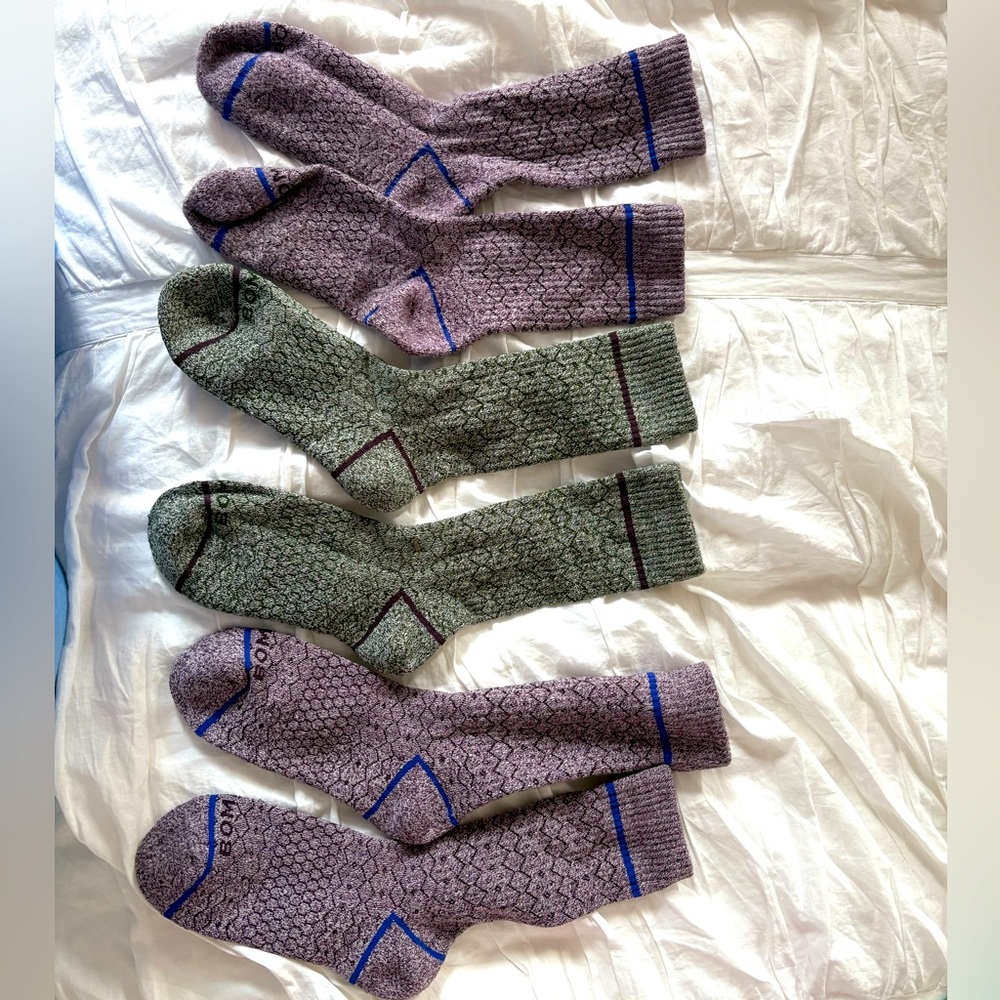 Never worn! 3 pairs-BOMBAS Marled Purple and Green Calf Socks- Women’s M